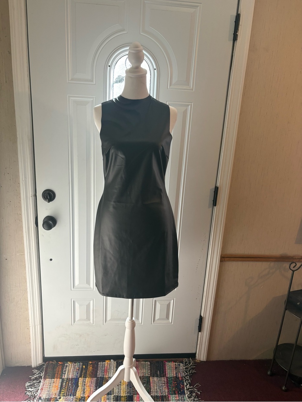 Fashion Nova Black Sleeveless Faux Leather Mini Dress